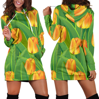 Tulip Orange Pattern Print Design TP07 Women Hoodie Dress