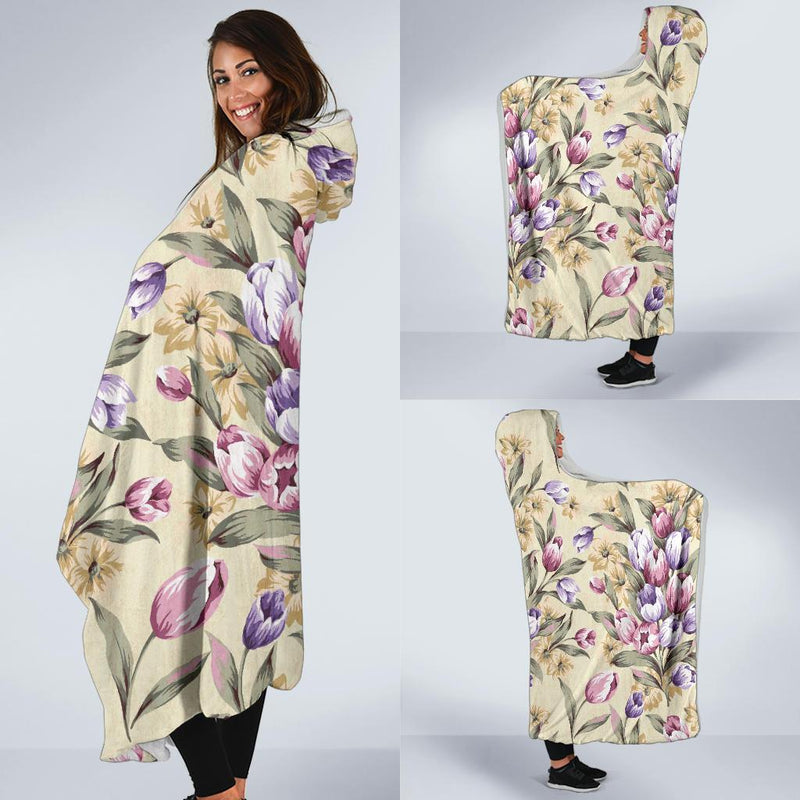 Tulip Pattern Print Design TP04 Hooded Blanket-JORJUNE.COM