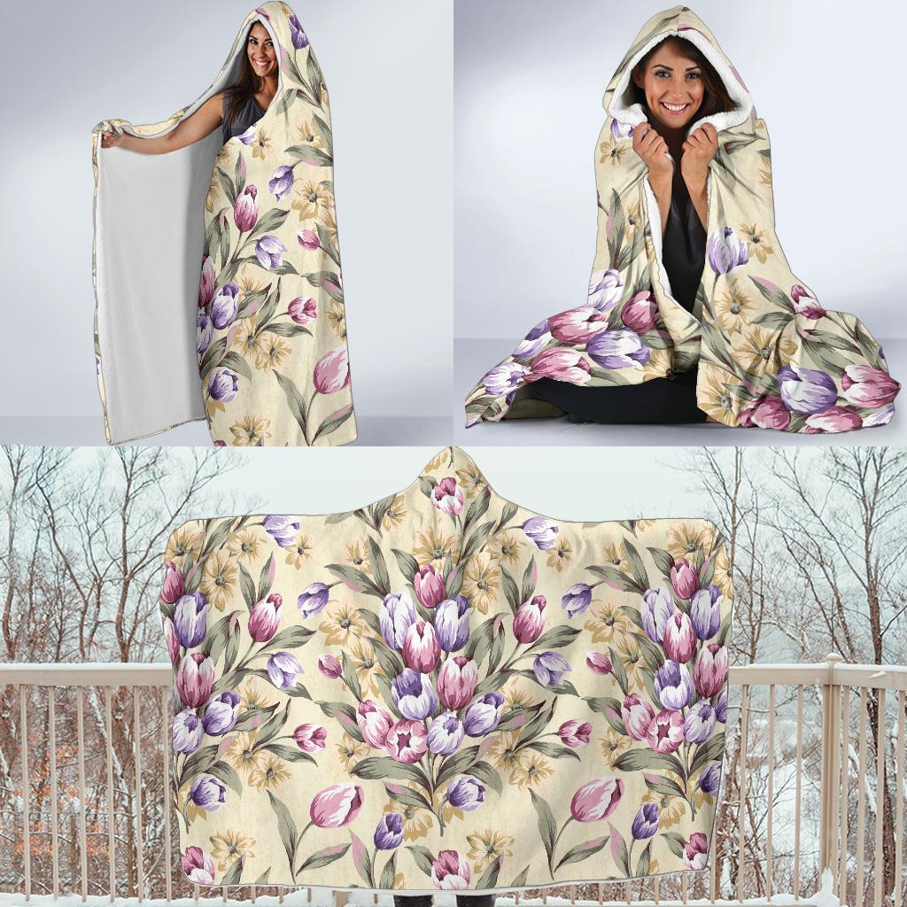 Tulip Pattern Print Design TP04 Hooded Blanket-JORJUNE.COM
