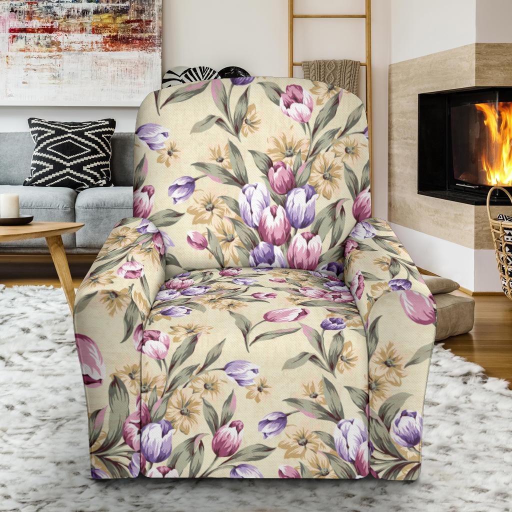 Tulip Pattern Print Design TP04 Recliner Slipcover-JORJUNE.COM