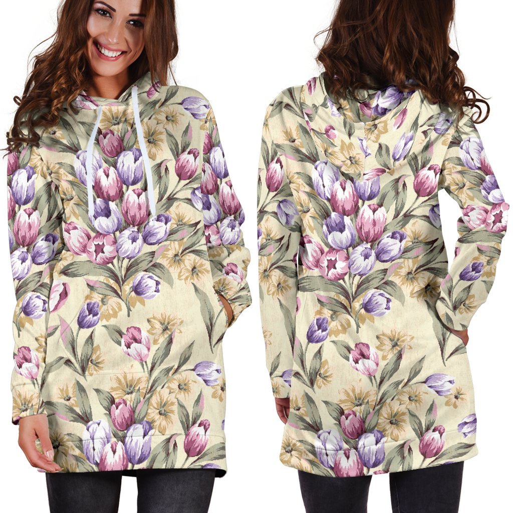 Tulip Pattern Print Design TP04 Women Hoodie Dress