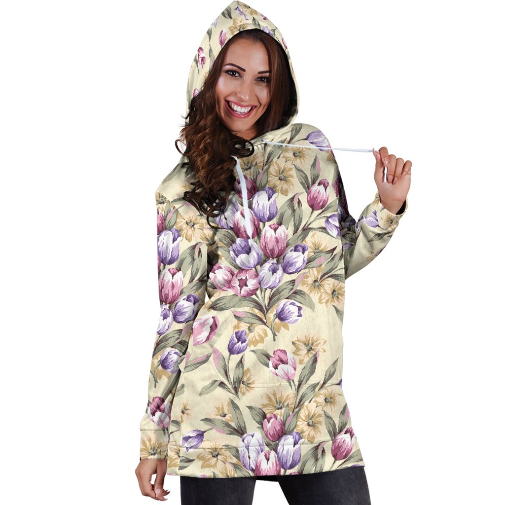 Tulip Pattern Print Design TP04 Women Hoodie Dress
