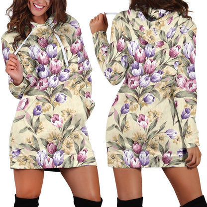 Tulip Pattern Print Design TP04 Women Hoodie Dress