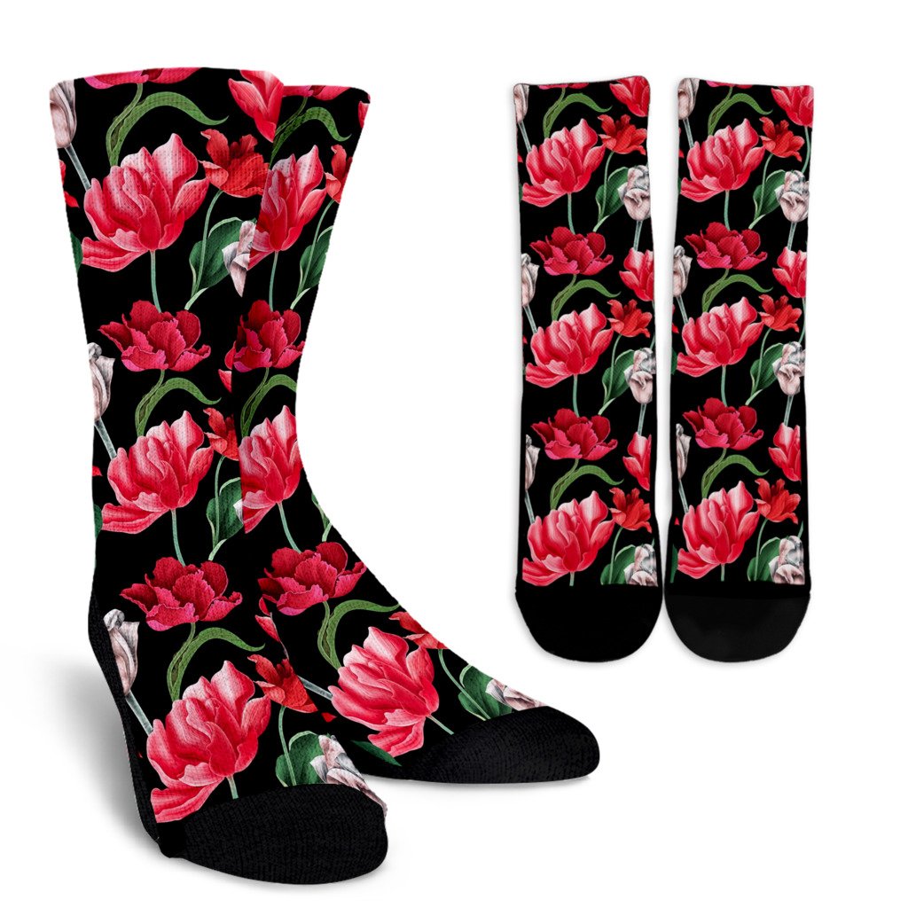 Tulip Pattern Print Design TP08 Crew Socks-JORJUNE.COM