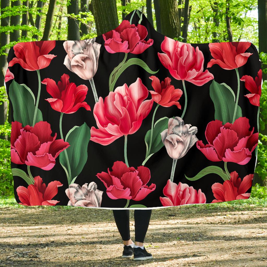 Tulip Pattern Print Design TP08 Hooded Blanket-JORJUNE.COM