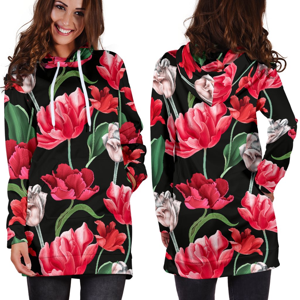 Tulip Pattern Print Design TP08 Women Hoodie Dress