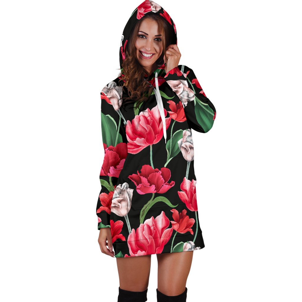 Tulip Pattern Print Design TP08 Women Hoodie Dress