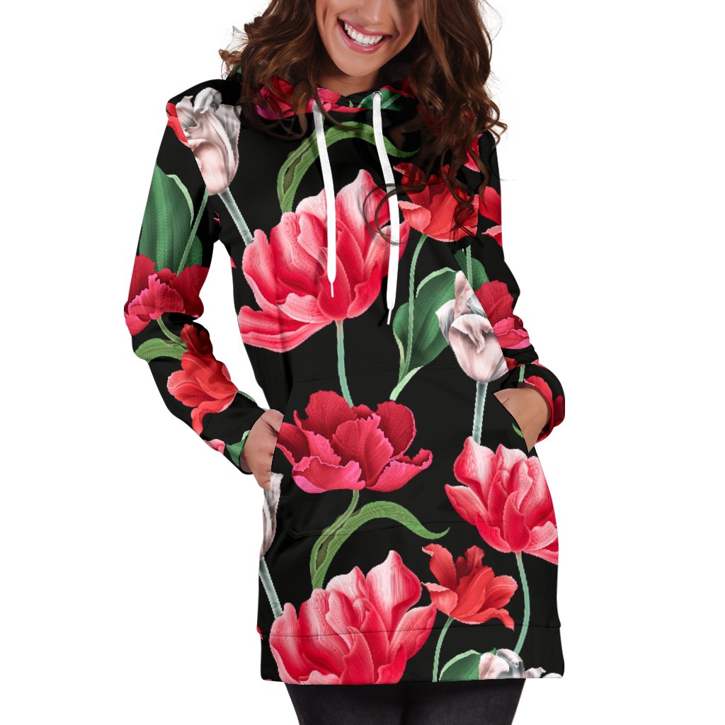 Tulip Pattern Print Design TP08 Women Hoodie Dress