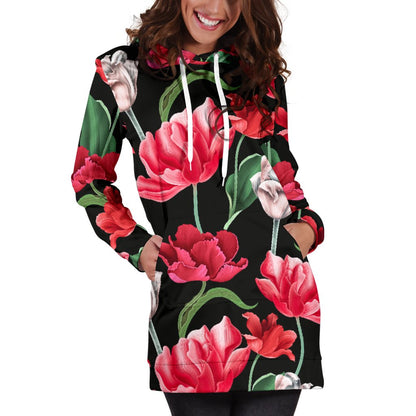 Tulip Pattern Print Design TP08 Women Hoodie Dress