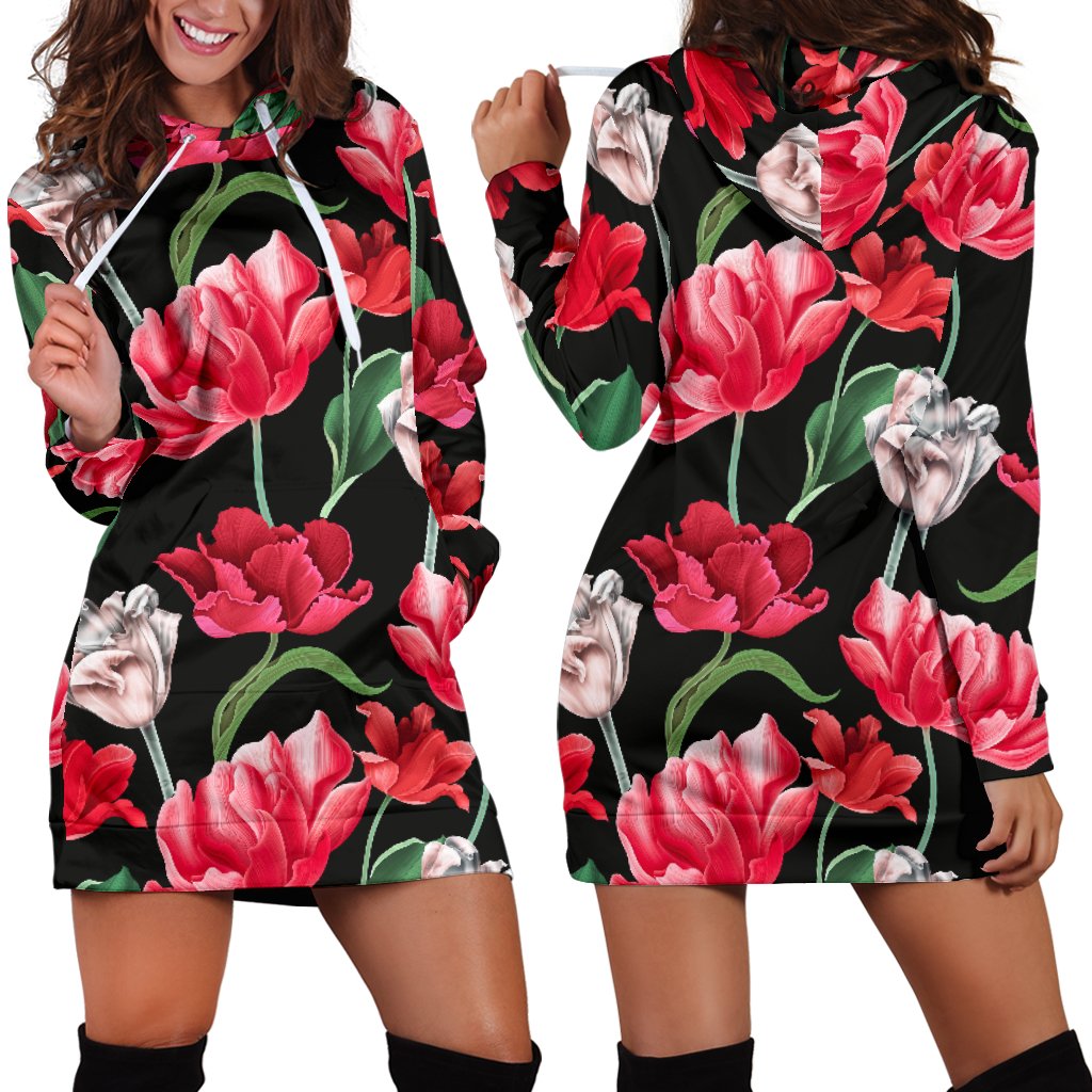 Tulip Pattern Print Design TP08 Women Hoodie Dress