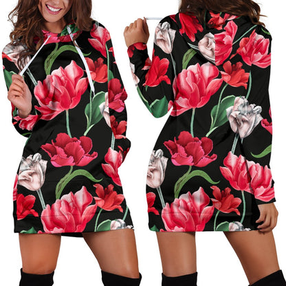 Tulip Pattern Print Design TP08 Women Hoodie Dress