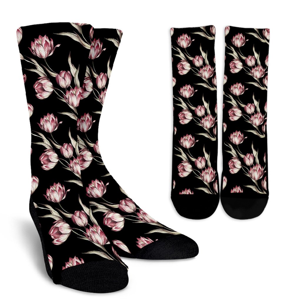 Tulip Pink Pattern Print Design TP02 Crew Socks-JORJUNE.COM