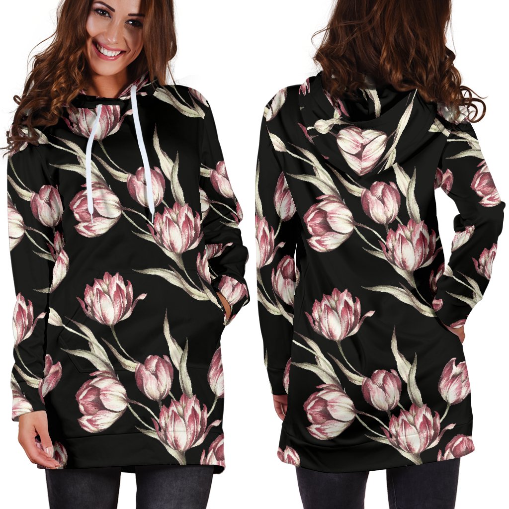 Tulip Pink Pattern Print Design TP02 Women Hoodie Dress