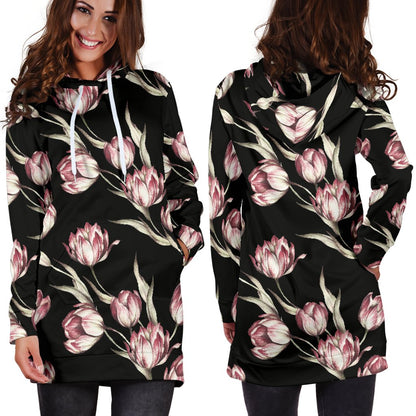 Tulip Pink Pattern Print Design TP02 Women Hoodie Dress