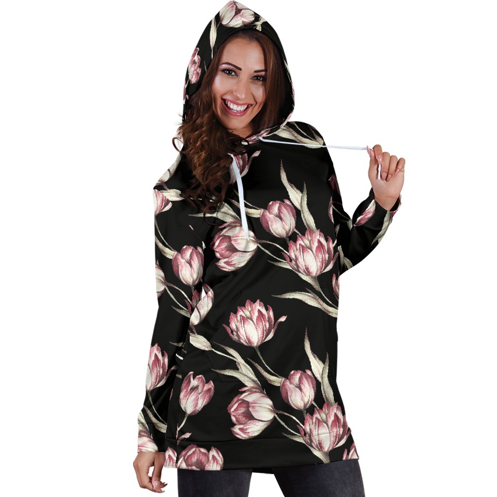 Tulip Pink Pattern Print Design TP02 Women Hoodie Dress