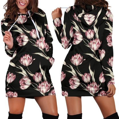 Tulip Pink Pattern Print Design TP02 Women Hoodie Dress