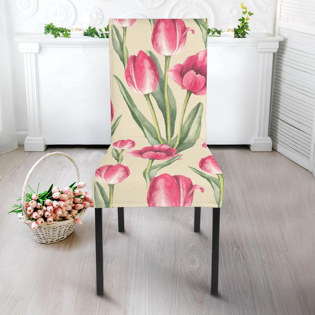 Tulip Pink Pattern Print Design TP06 Dining Chair Slipcover-JORJUNE.COM