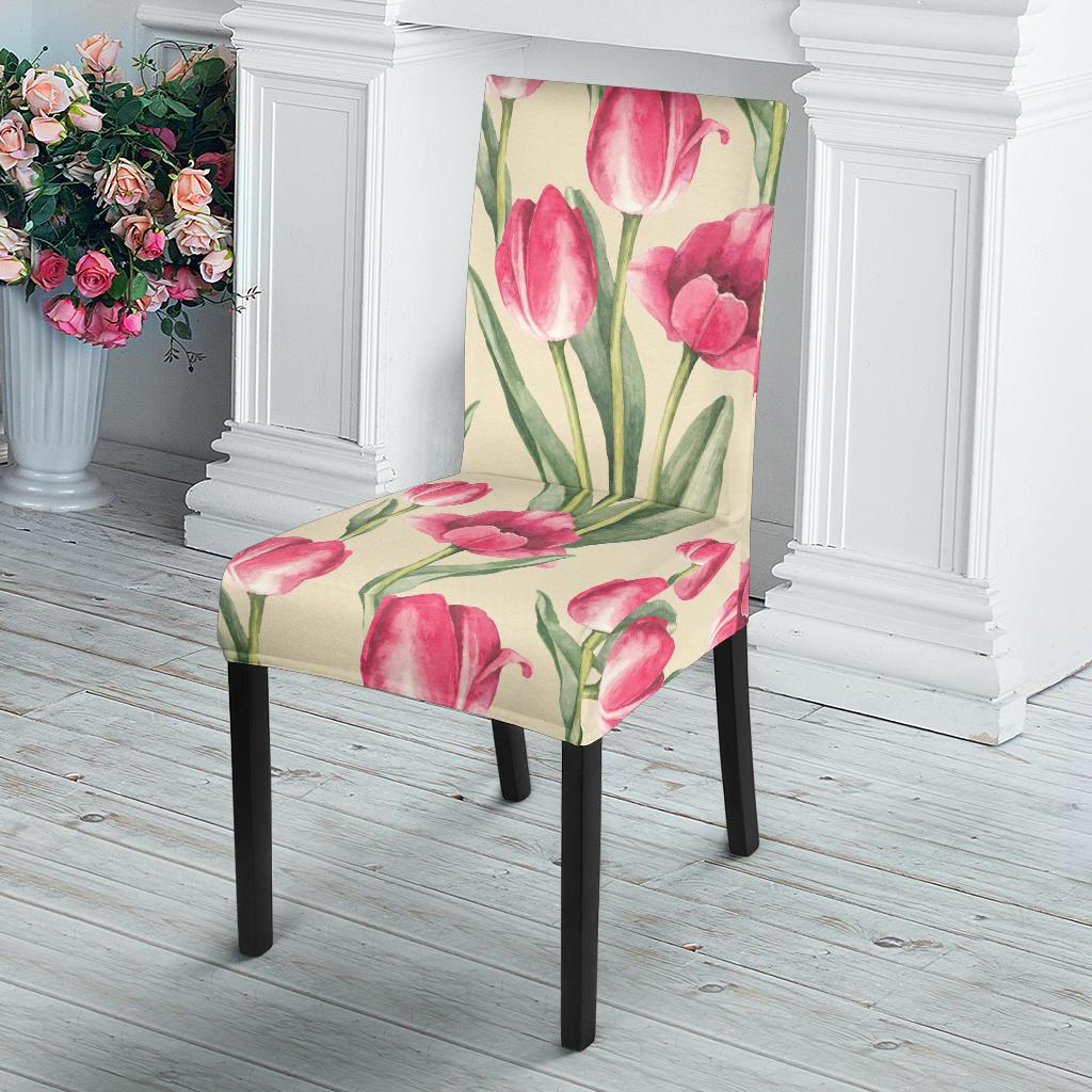 Tulip Pink Pattern Print Design TP06 Dining Chair Slipcover-JORJUNE.COM