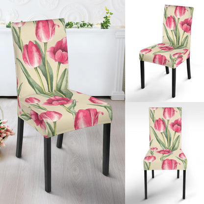 Tulip Pink Pattern Print Design TP06 Dining Chair Slipcover-JORJUNE.COM