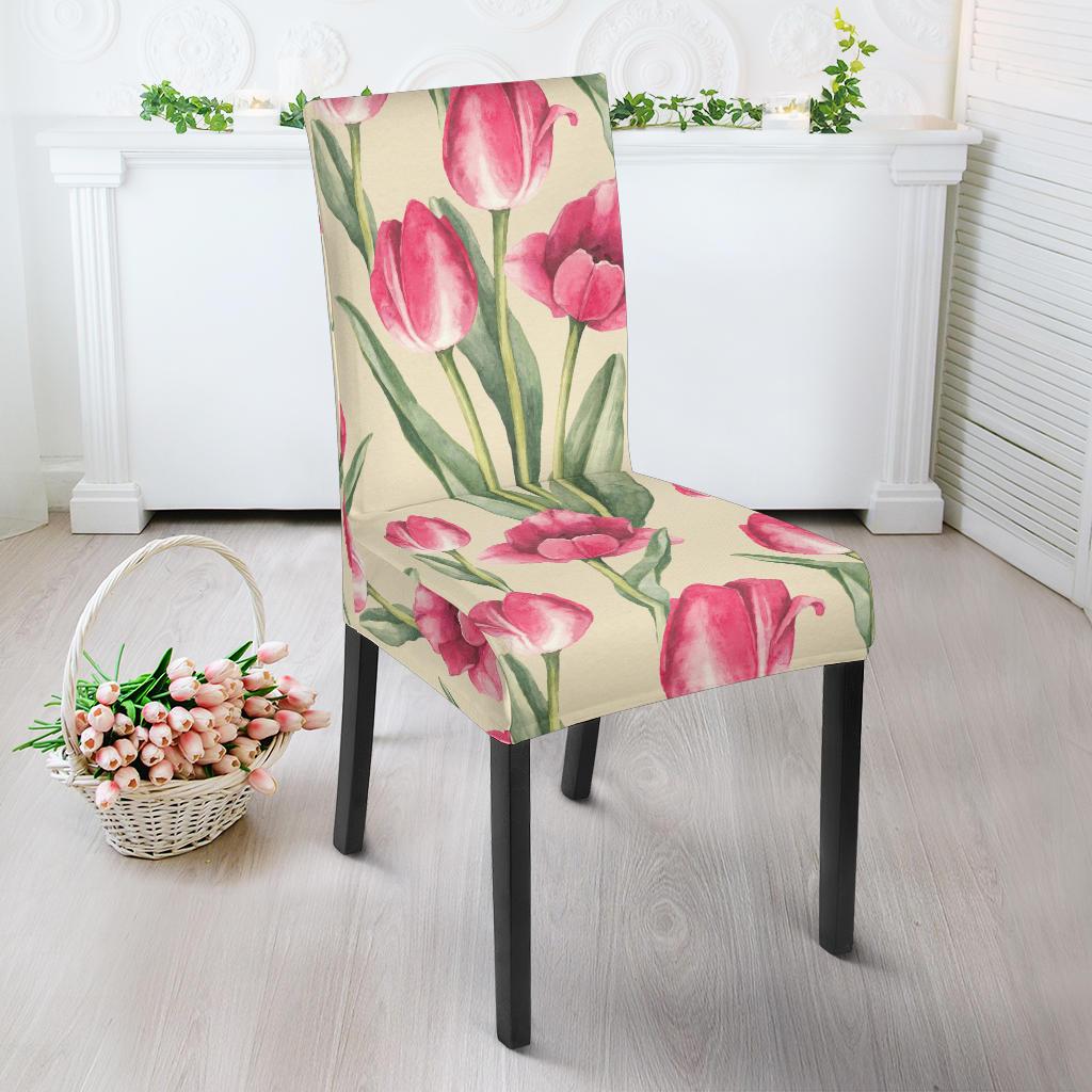 Tulip Pink Pattern Print Design TP06 Dining Chair Slipcover-JORJUNE.COM