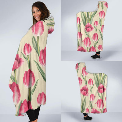 Tulip Pink Pattern Print Design TP06 Hooded Blanket-JORJUNE.COM