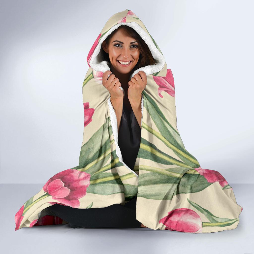 Tulip Pink Pattern Print Design TP06 Hooded Blanket-JORJUNE.COM