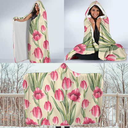 Tulip Pink Pattern Print Design TP06 Hooded Blanket-JORJUNE.COM