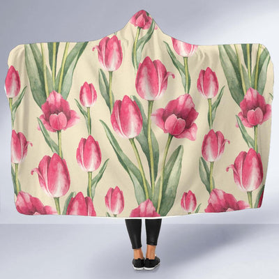 Tulip Pink Pattern Print Design TP06 Hooded Blanket-JORJUNE.COM