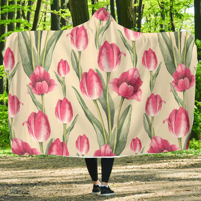 Tulip Pink Pattern Print Design TP06 Hooded Blanket-JORJUNE.COM