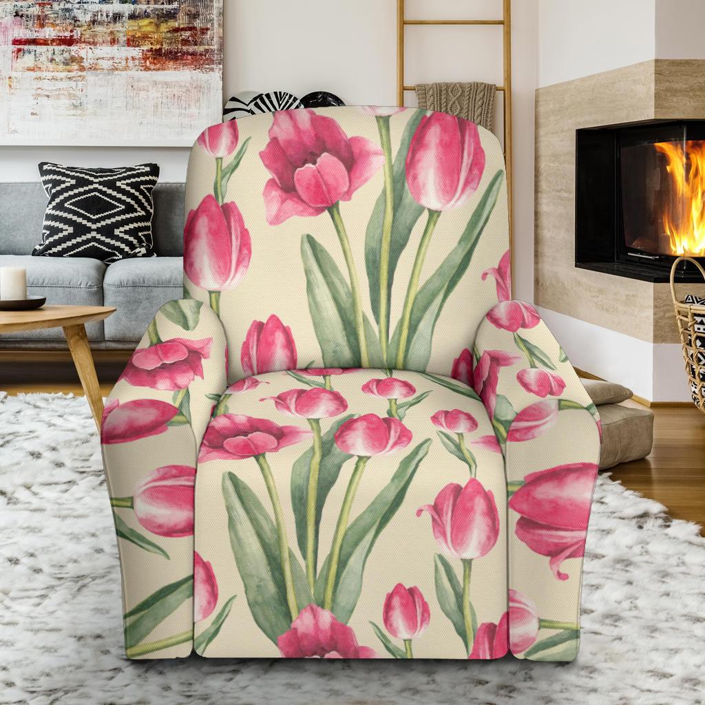 Tulip Pink Pattern Print Design TP06 Recliner Slipcover-JORJUNE.COM