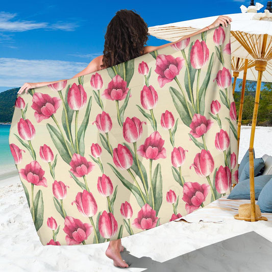 Tulip Pink Pattern Print Design TP06 Sarong Pareo Wrap-JORJUNE.COM