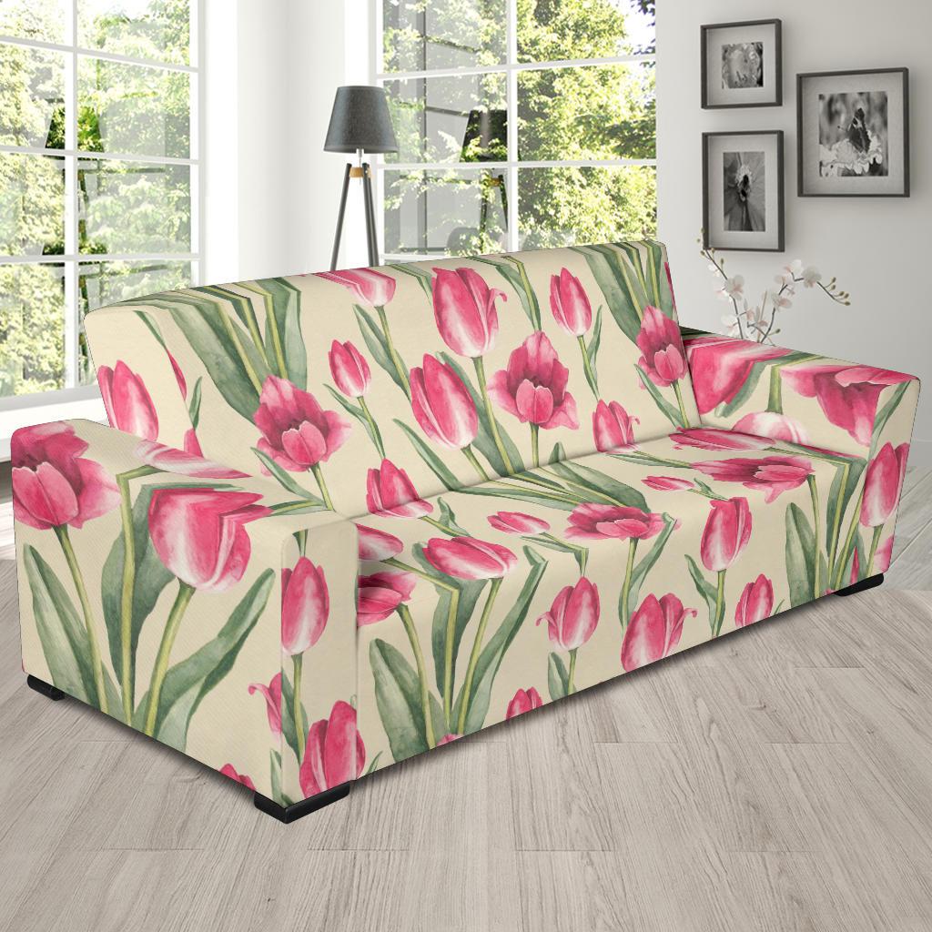 Tulip Pink Pattern Print Design TP06 Sofa Slipcover-JORJUNE.COM
