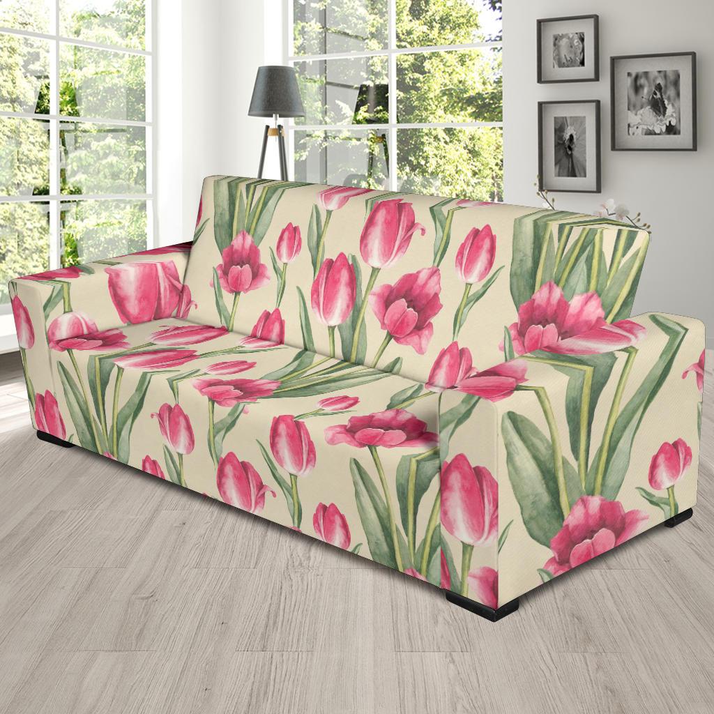 Tulip Pink Pattern Print Design TP06 Sofa Slipcover-JORJUNE.COM