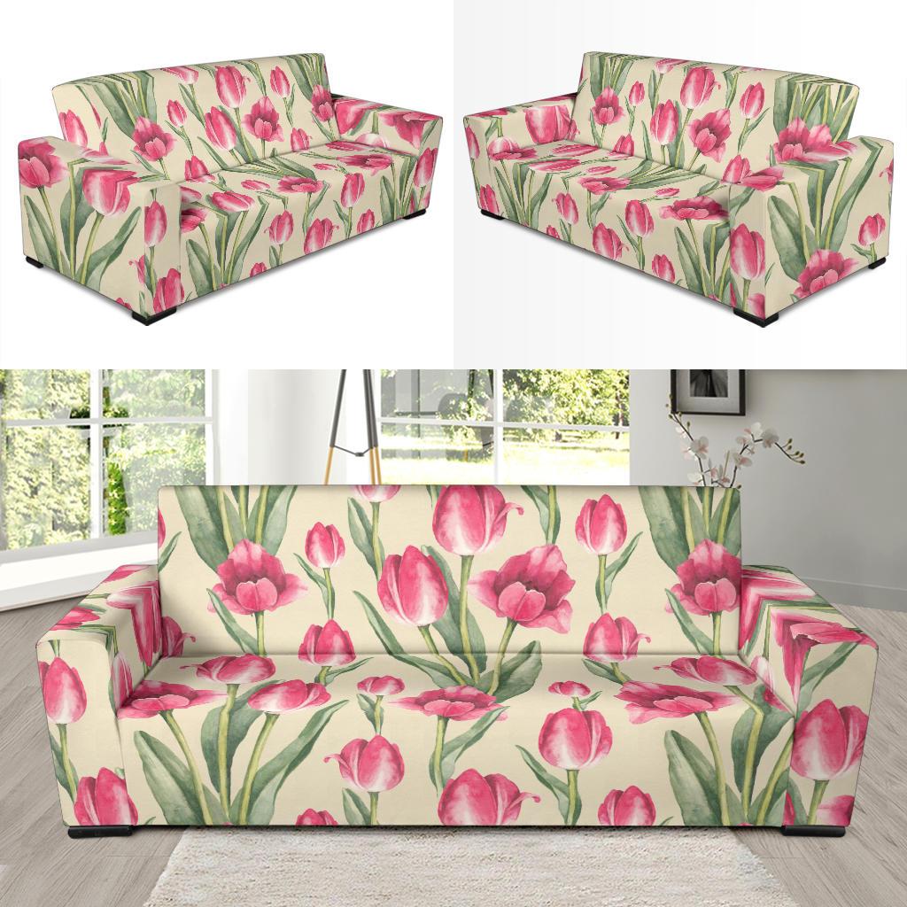 Tulip Pink Pattern Print Design TP06 Sofa Slipcover-JORJUNE.COM