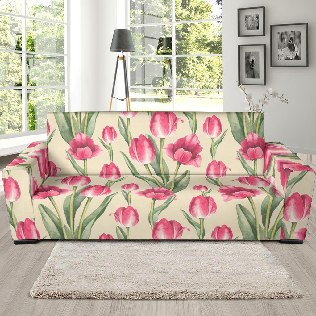 Tulip Pink Pattern Print Design TP06 Sofa Slipcover-JORJUNE.COM