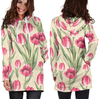 Tulip Pink Pattern Print Design TP06 Women Hoodie Dress