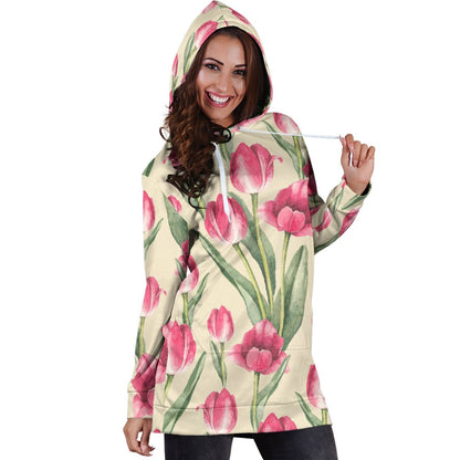 Tulip Pink Pattern Print Design TP06 Women Hoodie Dress