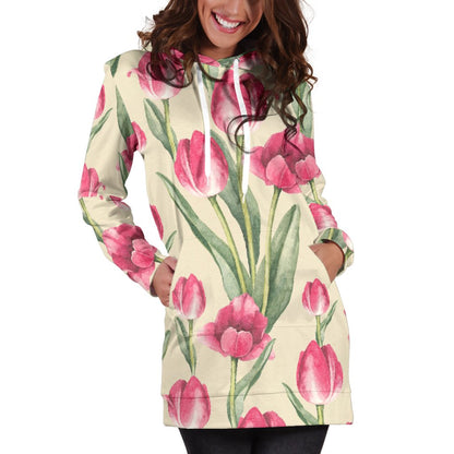 Tulip Pink Pattern Print Design TP06 Women Hoodie Dress