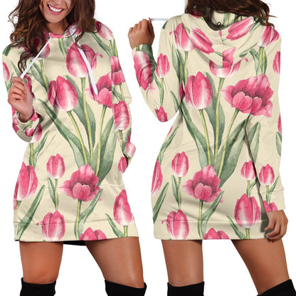 Tulip Pink Pattern Print Design TP06 Women Hoodie Dress