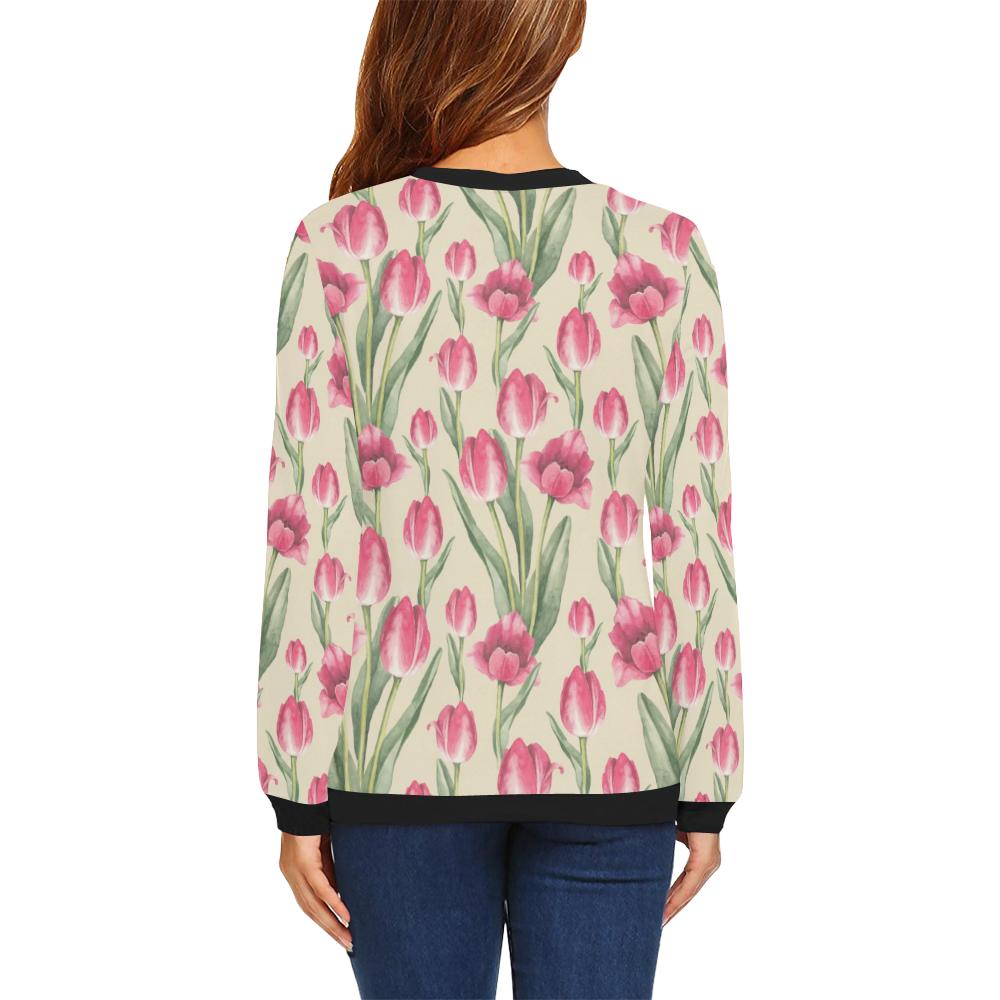 Tulip Pink Pattern Print Design TP06 Women Long Sleeve Sweatshirt-JorJune