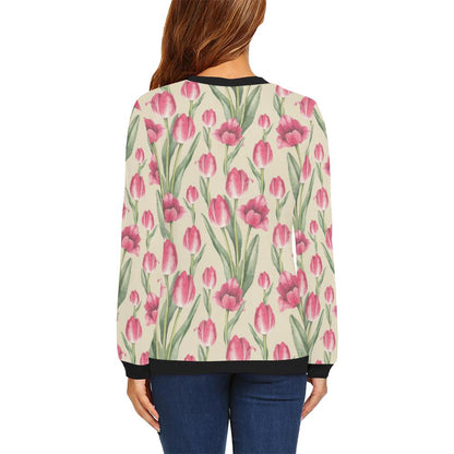 Tulip Pink Pattern Print Design TP06 Women Long Sleeve Sweatshirt-JorJune