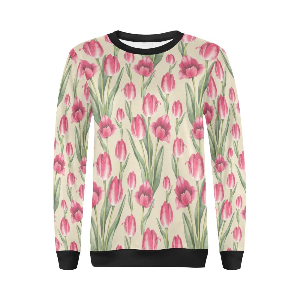 Tulip Pink Pattern Print Design TP06 Women Long Sleeve Sweatshirt-JorJune