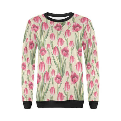 Tulip Pink Pattern Print Design TP06 Women Long Sleeve Sweatshirt-JorJune