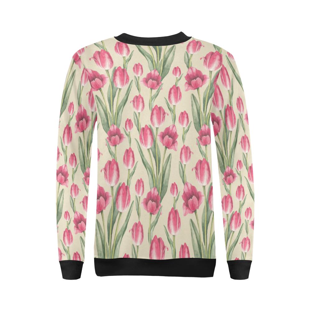 Tulip Pink Pattern Print Design TP06 Women Long Sleeve Sweatshirt-JorJune
