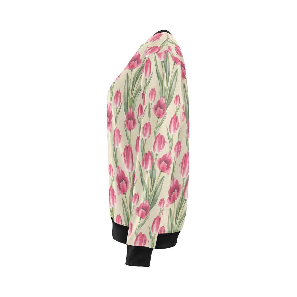 Tulip Pink Pattern Print Design TP06 Women Long Sleeve Sweatshirt-JorJune