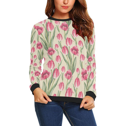 Tulip Pink Pattern Print Design TP06 Women Long Sleeve Sweatshirt-JorJune