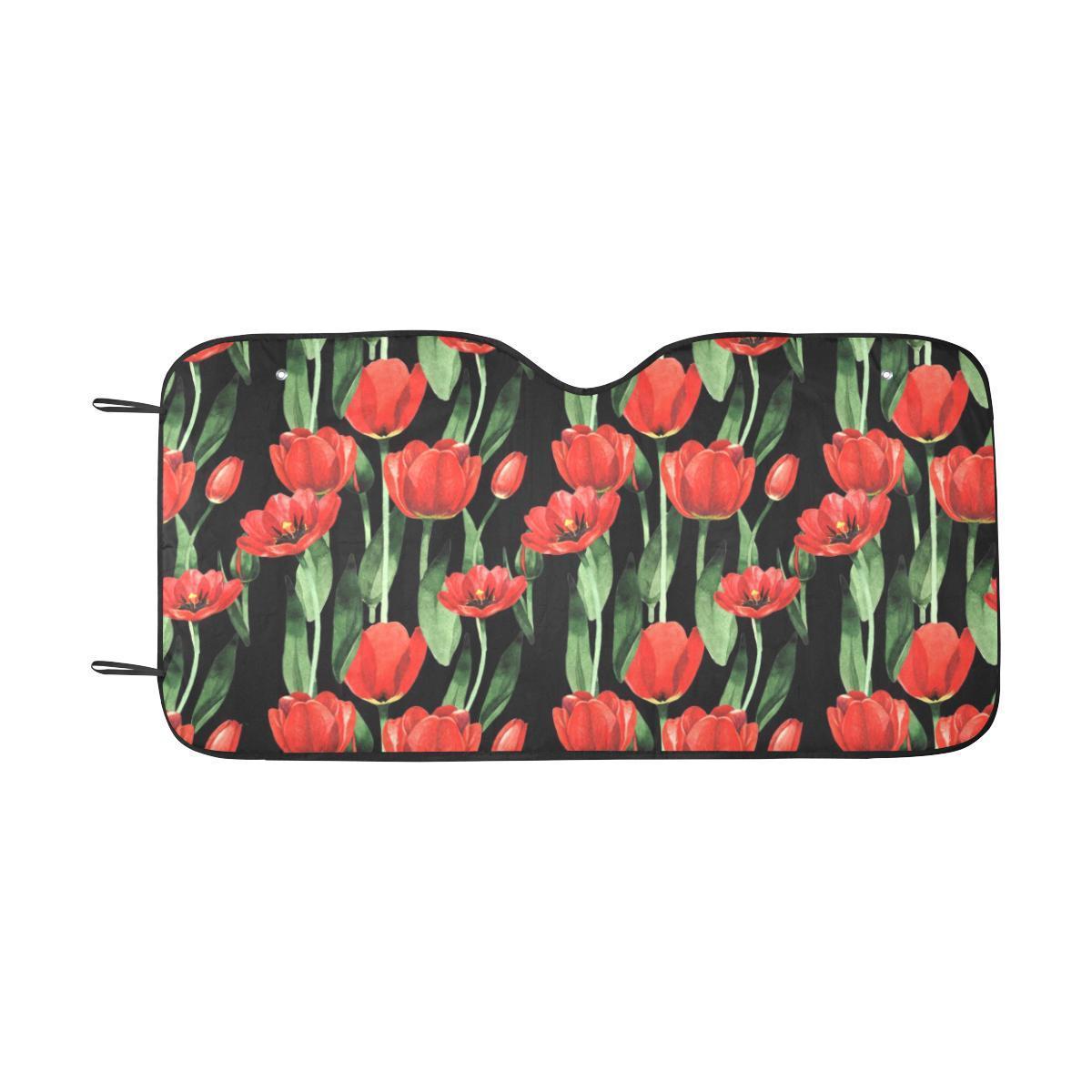 Tulip Red Pattern Print Design TP03 Car Sun Shade-JorJune