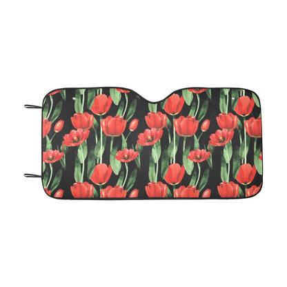 Tulip Red Pattern Print Design TP03 Car Sun Shade-JorJune