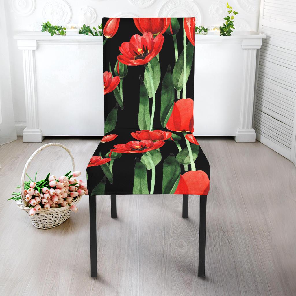 Tulip Red Pattern Print Design TP03 Dining Chair Slipcover-JORJUNE.COM