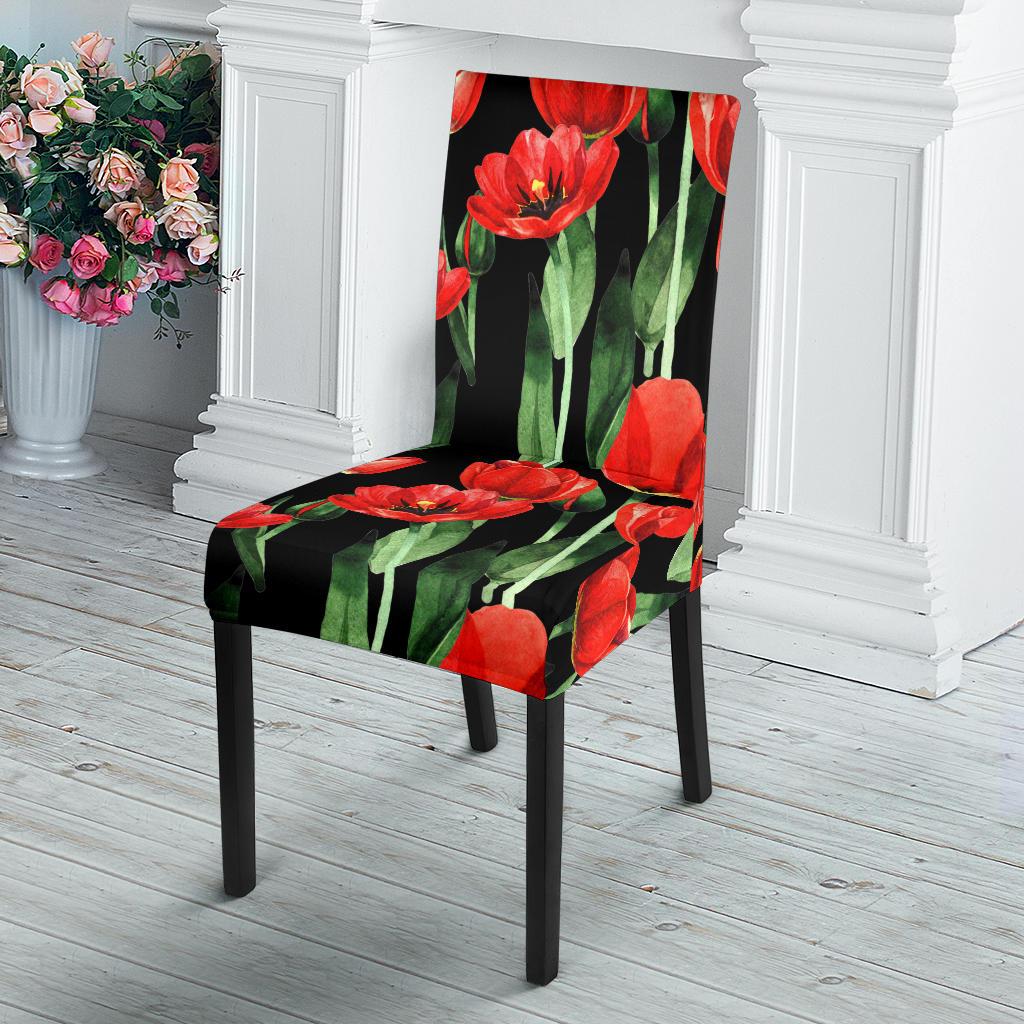 Tulip Red Pattern Print Design TP03 Dining Chair Slipcover-JORJUNE.COM